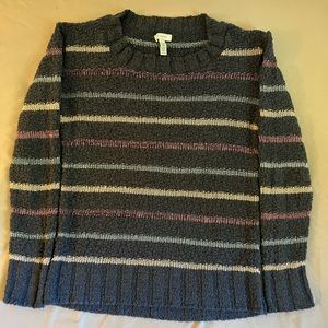 SUSINA Navy Striped Boucle Crew Neck Long Sleeve Pullover Sweater